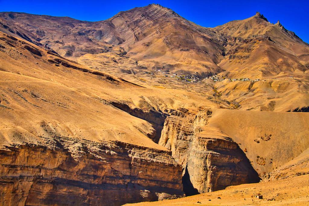 Kibber road with deep gorges Kibber road with deep gorges