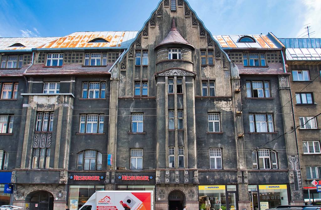 Swastika on facade of buildings