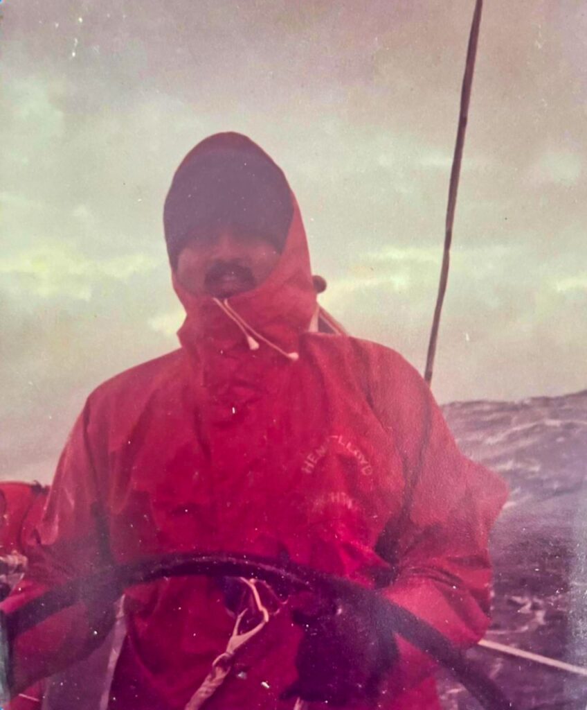 AK Singh battling the sea and the storms of the Red Sea; tied down with the life-line