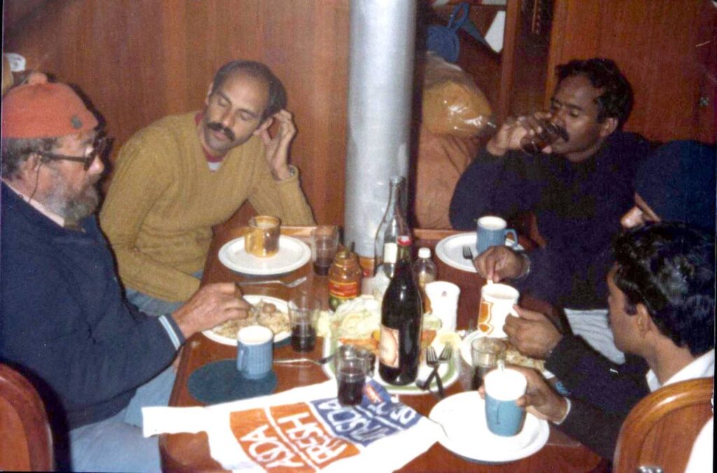 Maj Ron Gravels, our instructor, enjoying a dinner onboard the boat with the crew