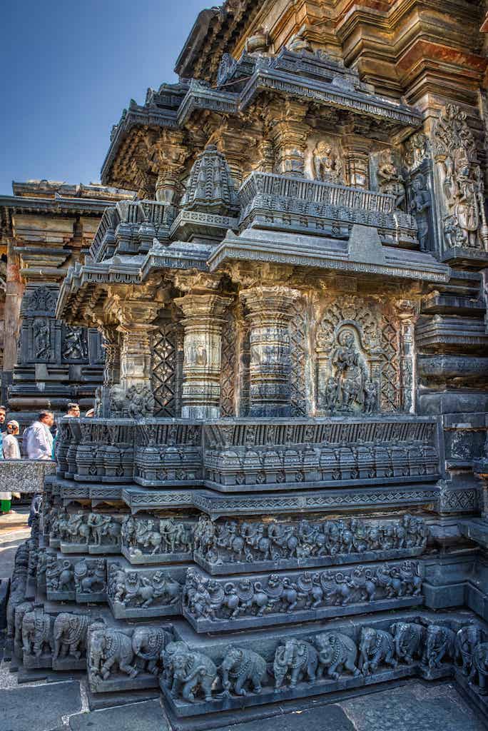 The carved horizontal bands run around the temple