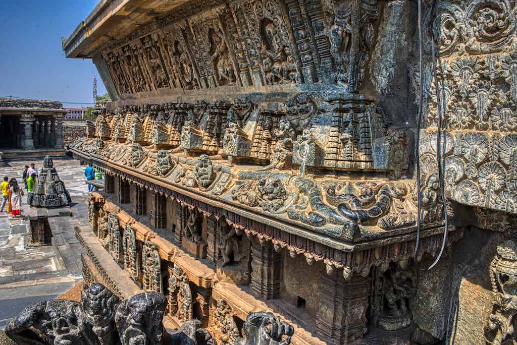Intricate carvings cover the entire external wall