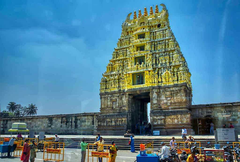 The seven-storey Gopuram at the entrance