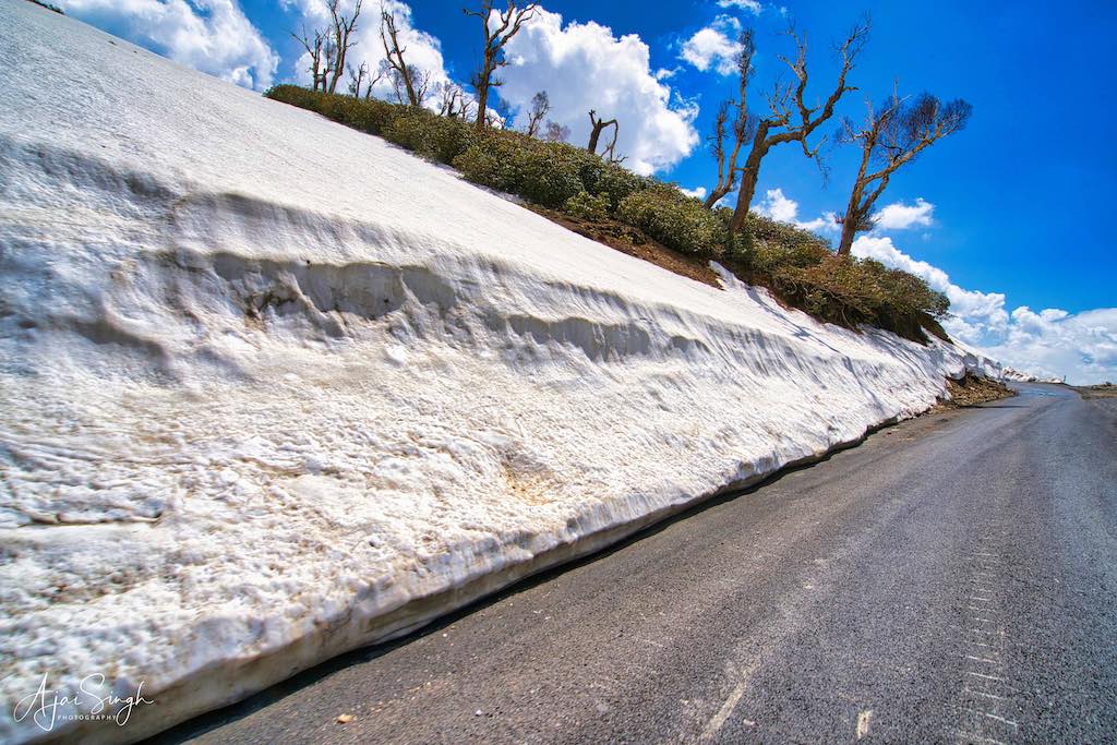 Snow wall along the road