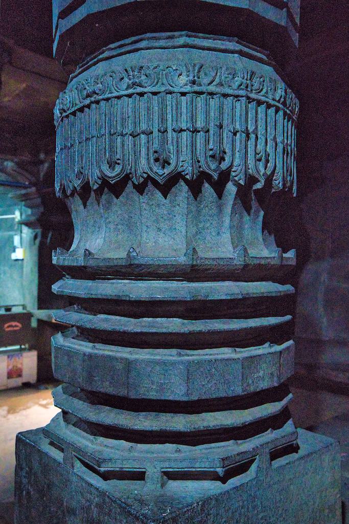 Lathe-turned pillar reminiscent of Hoysala temples