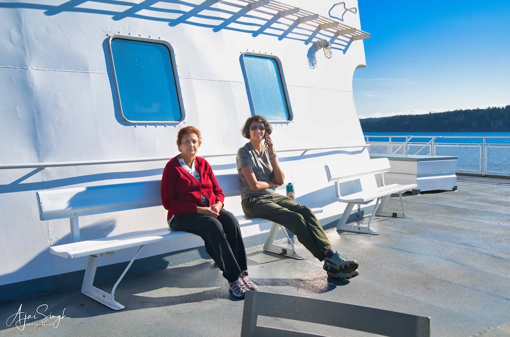 Enjoying the view from the deck of the ferry to Vancouver