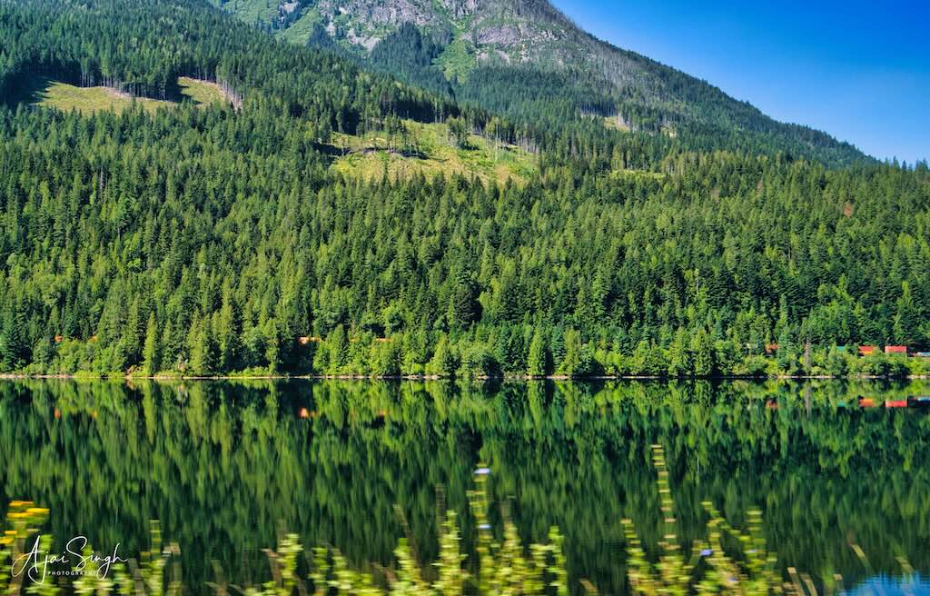 The Canadian Pacific Railway runs along the numerous lake while crossing the Rocky Mountains