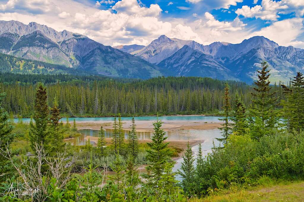 The Bow River seen in the Castle Mountain area