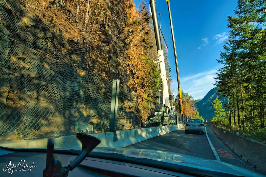 Road repair works near Cameron Lake