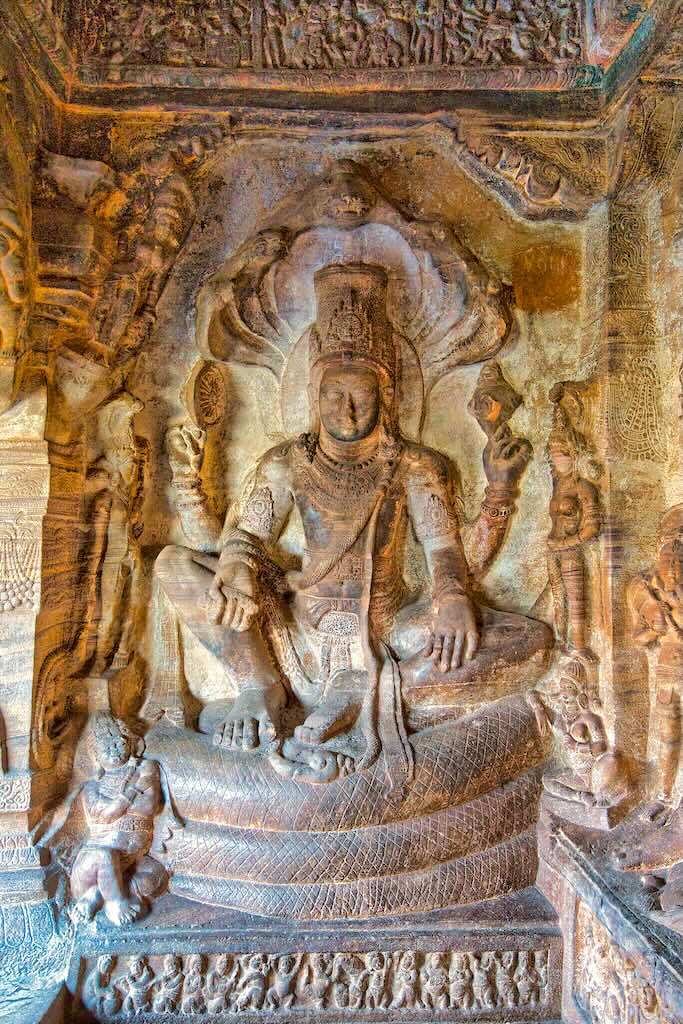 ThMahavishnu seated on the coiled serpent, Ananta
